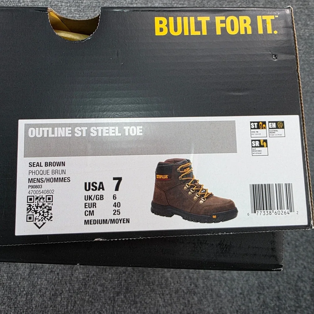 Caterpillar Outline Steel Toe Work Boot‎ Men's Size 7 NIB Seal Brown